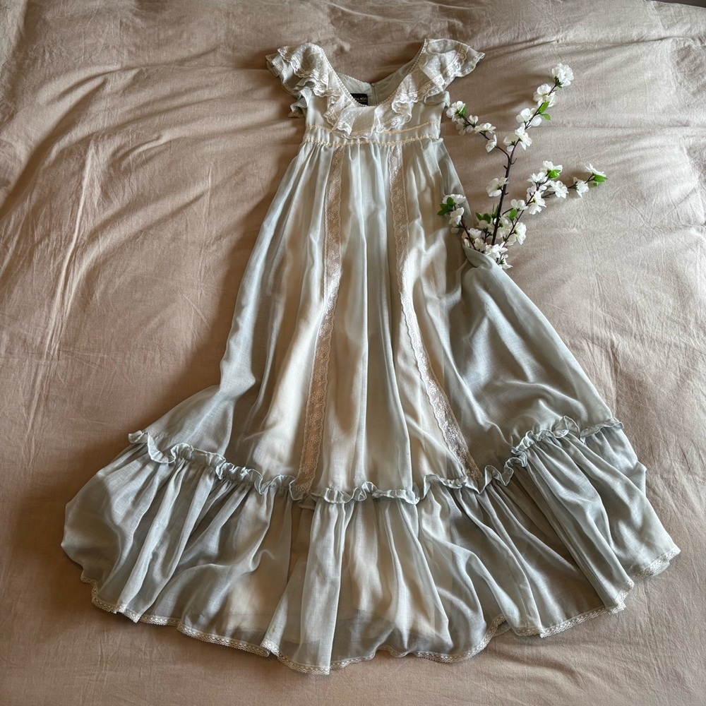Romantic Vintage Cottage Core Shamash + Yofi Powder Blue Maxi Dress